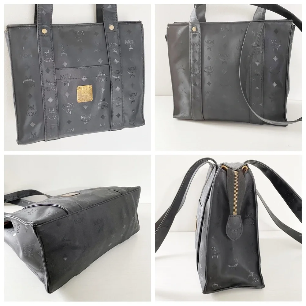 MCM vintage black visetos canvas shoulder bag - Picture 4 of 11